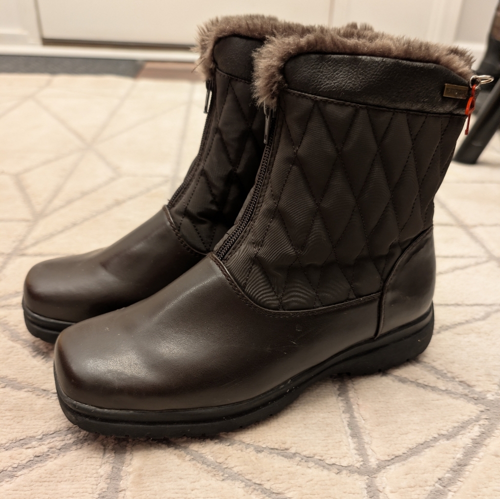 Weatherproof Chocolate Brown Square Toe Faux Fur … - image 1